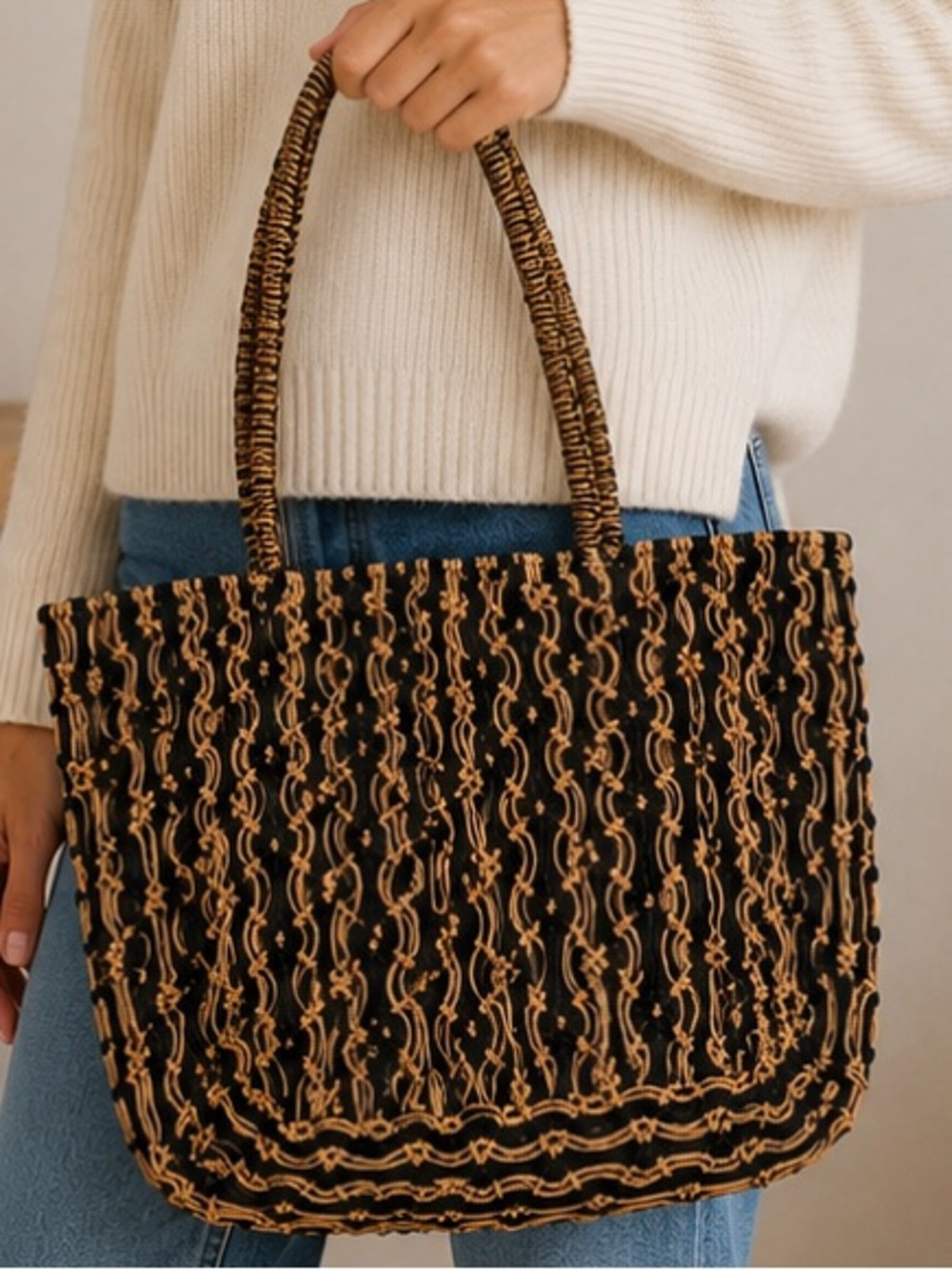 Urban Outfitters Black and Brown Woven Tote